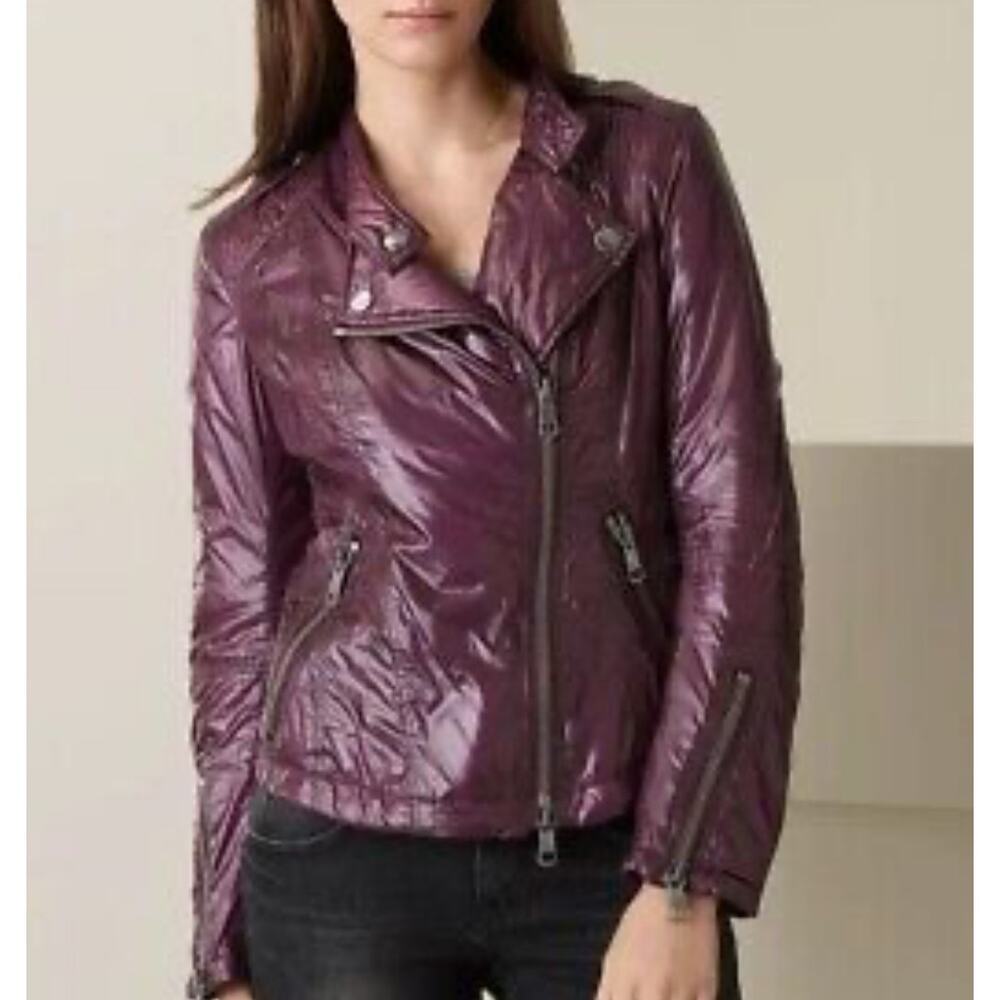 Burberry Brit Quilted Jacket Motorcycle Moto Plum Gunmetal Hardware US 14 - Picture 11 of 16
